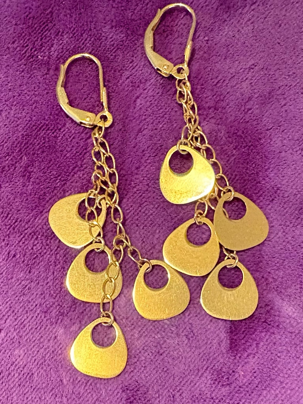 14KT Solid Real Gold Vintage Modernist, Geometric Circle Dangle Earrings
